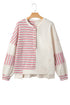 Colorblock Striped Patchwork Henley Pullover Top Exposed-Seam Drop-Shoulder